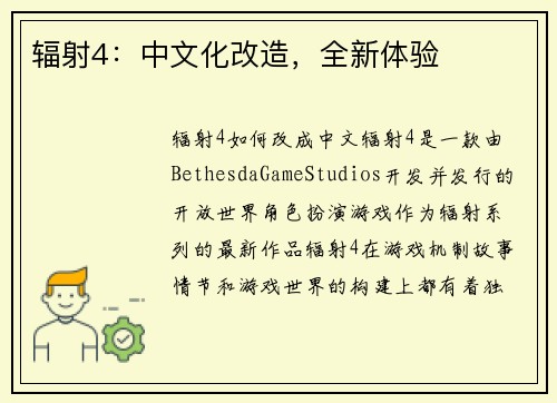 辐射4：中文化改造，全新体验
